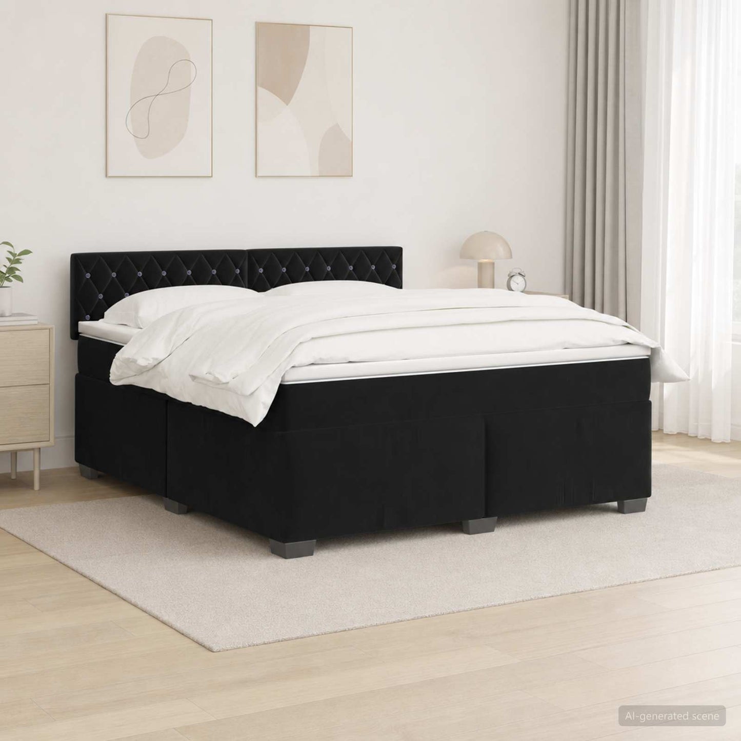 Box Spring Seng med Madras og LED Sort 160 x 200 cm Velour