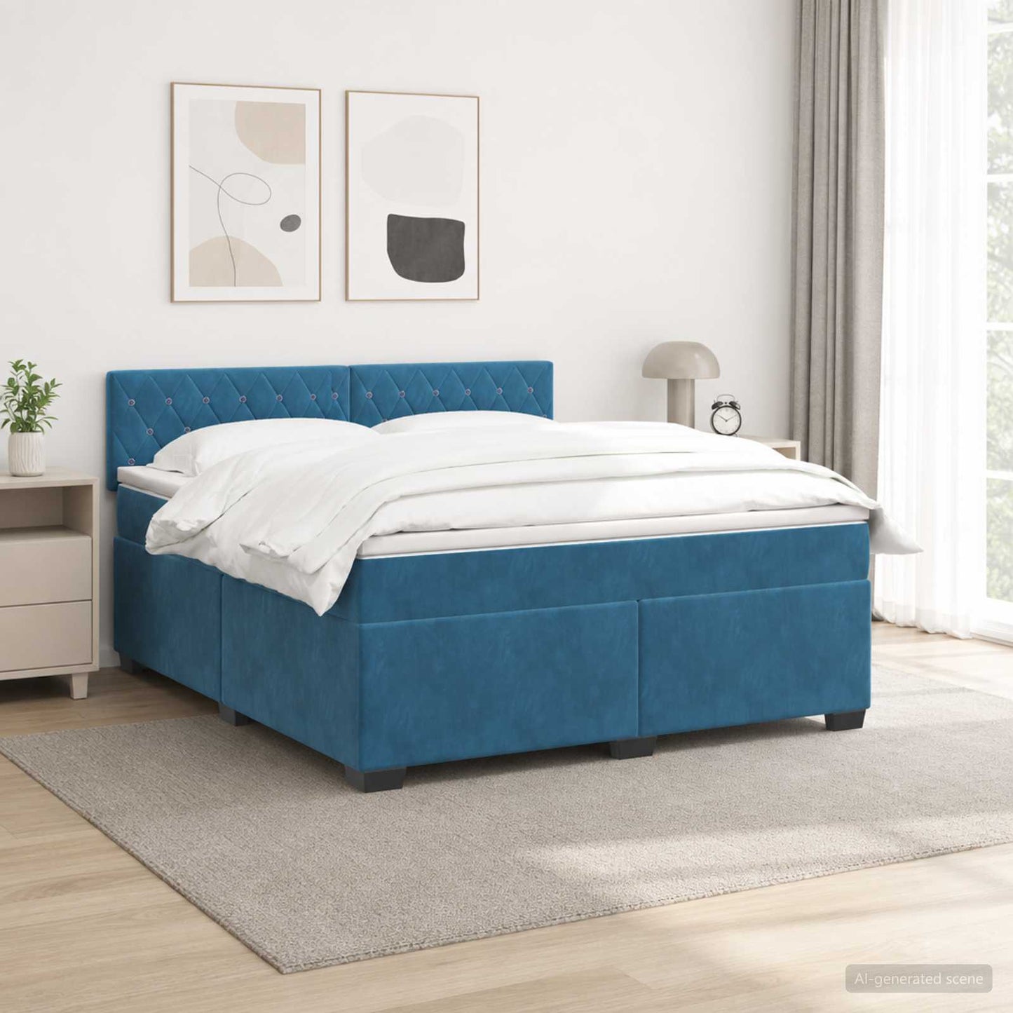 Box Spring Seng med Madras og LED Blå 180 x 200 cm Velour