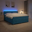 Box Spring Seng med Madras og LED Blå 180 x 200 cm Velour