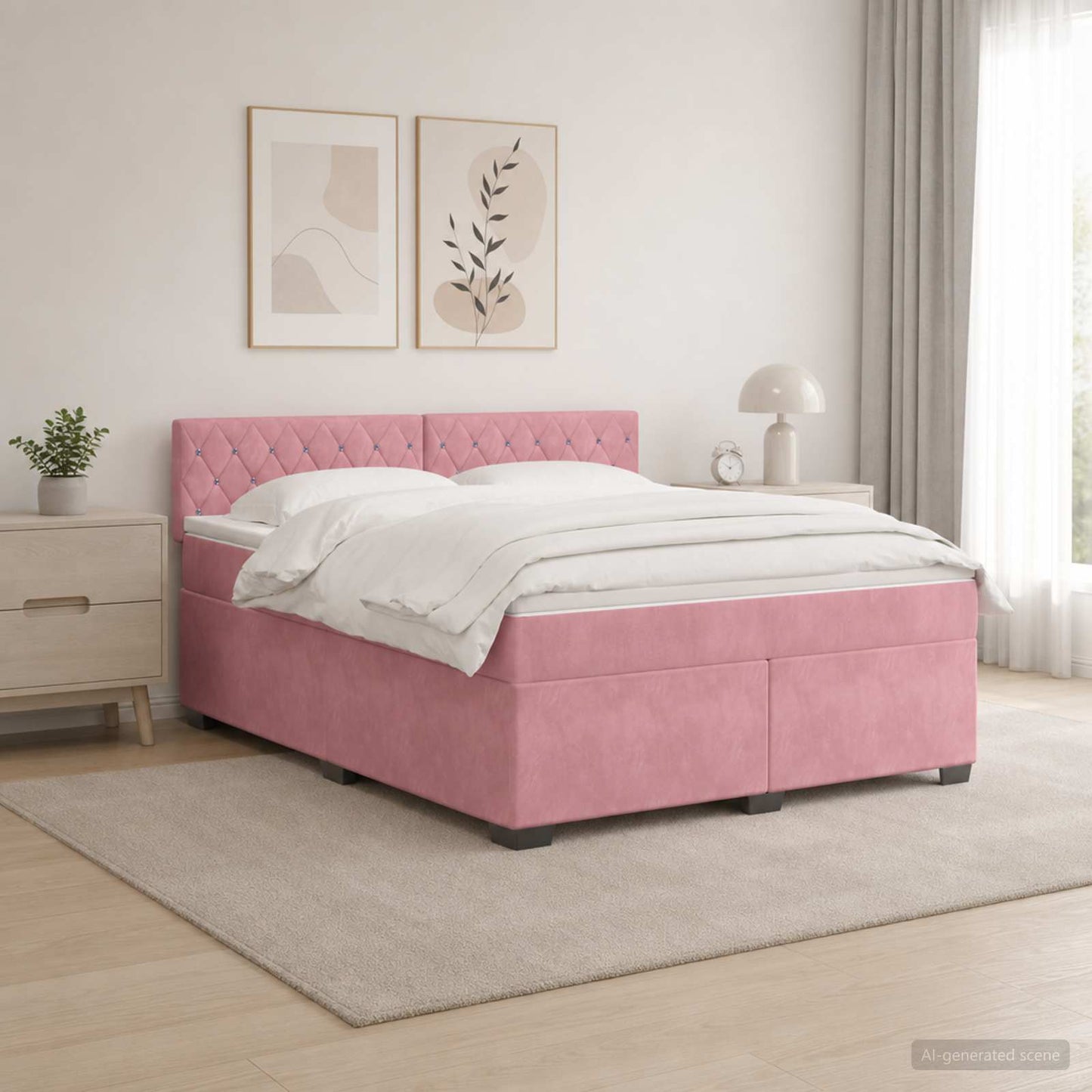 Box Spring Seng med Madras og LED Lyserød 160 x 200 cm Velour