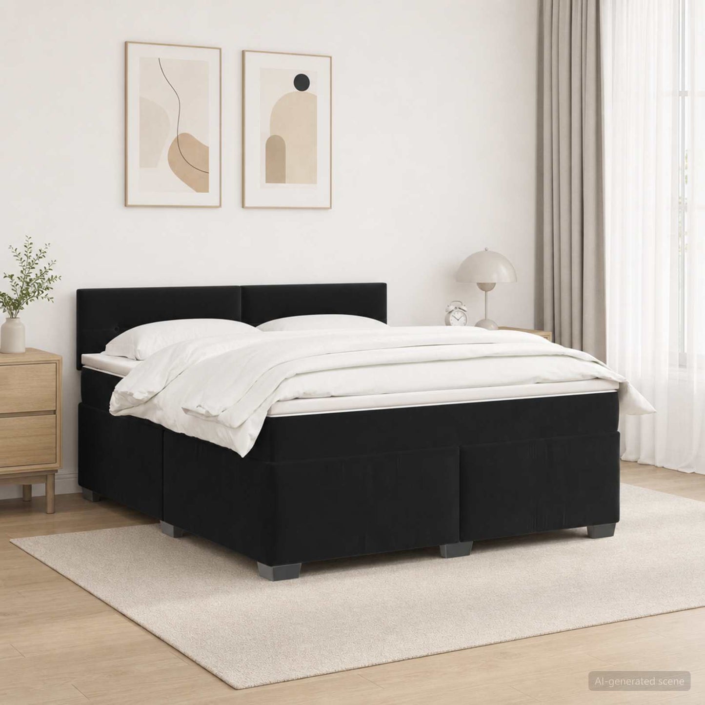 Box Spring Seng med Madras og LED Sort 160 x 200 cm Velour