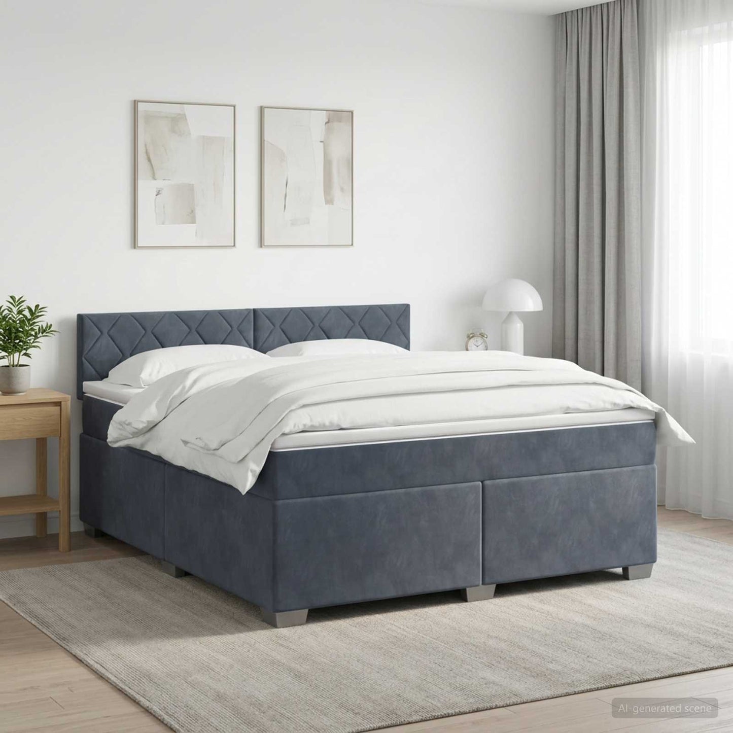 Box Spring Seng med Madras og LED Mørkegrå 180 x 200 cm Velour