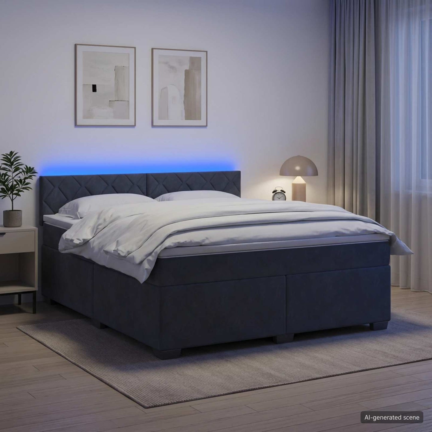 Box Spring Seng med Madras og LED Mørkegrå 140 x 200 cm Velour