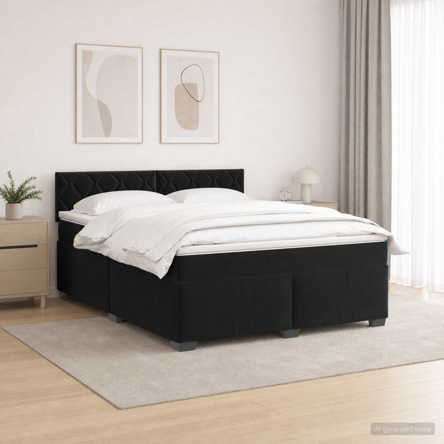 Box Spring Seng med Madras og LED Sort 160 x 200 cm Velour