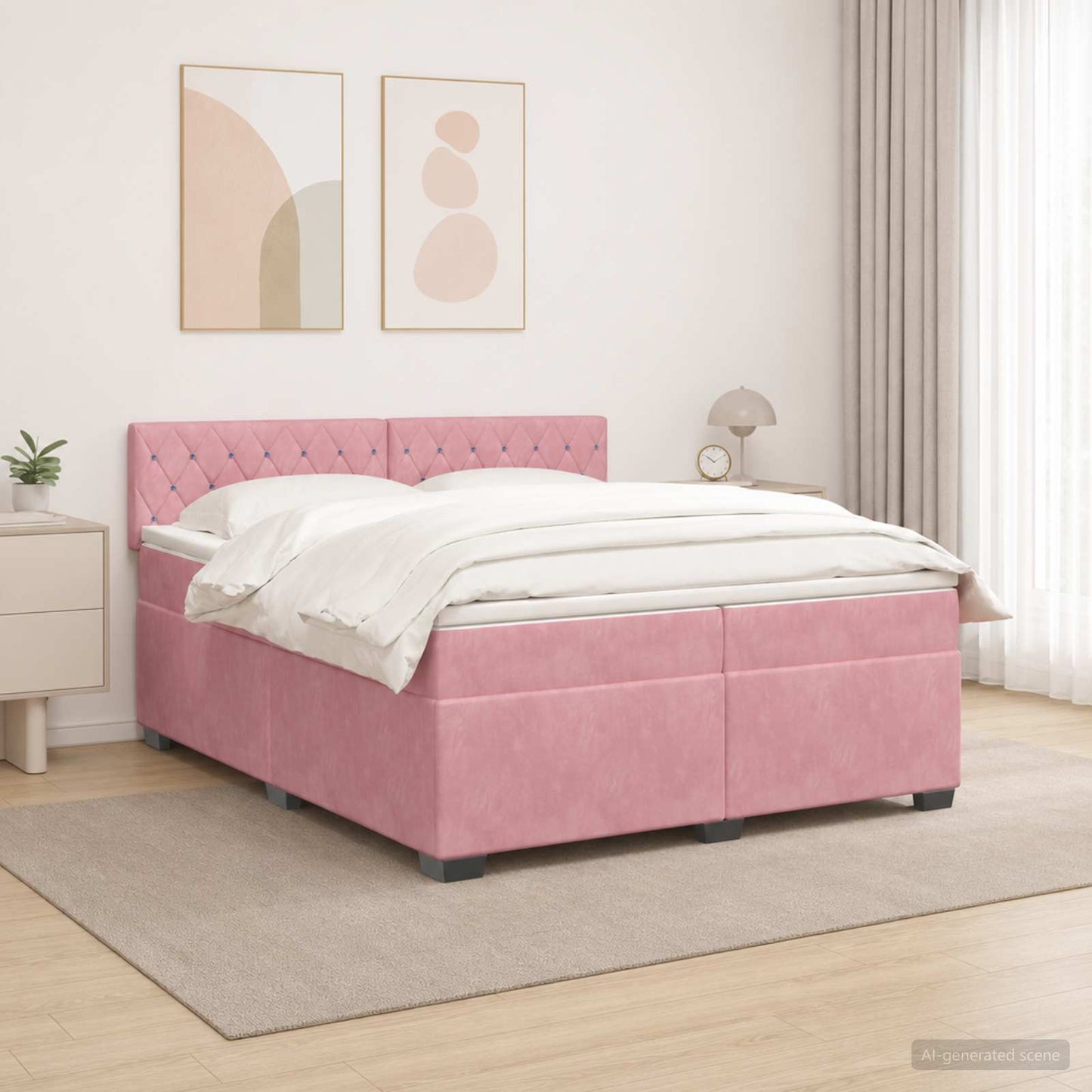 Box Spring Seng med Madras og LED Lyserød 200 x 200 cm Velour