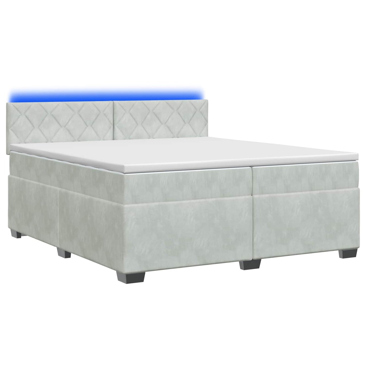 Box Spring Seng med Madras og LED Lysegrå 200 x 200 cm Velour