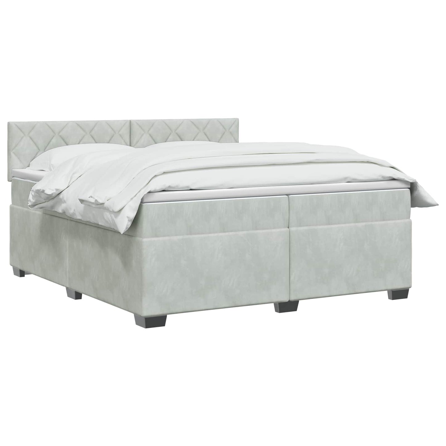 Box Spring Seng med Madras og LED Lysegrå 200 x 200 cm Velour