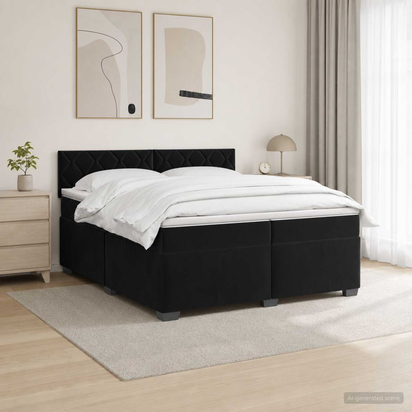 Box Spring Seng med Madras og LED Sort 200 x 200 cm Velour