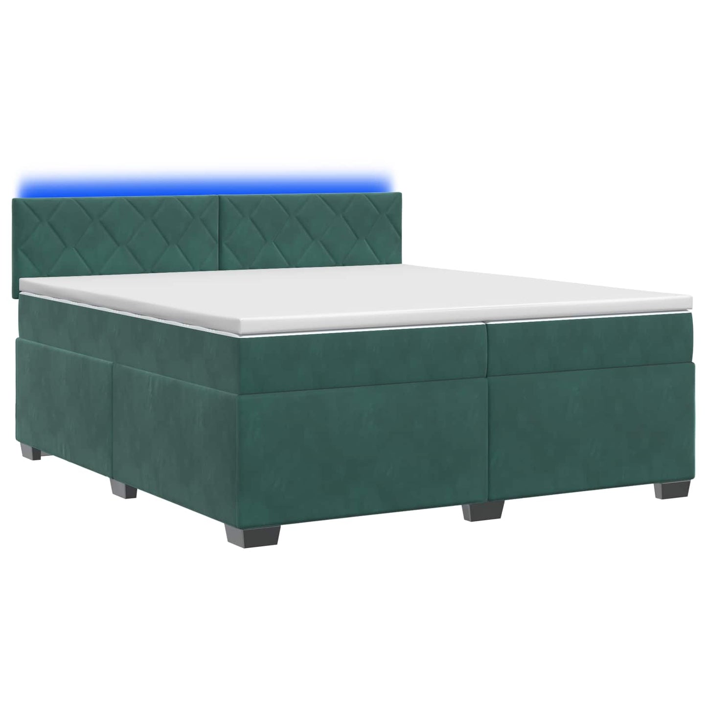 Box Spring Seng med Madras og LED Mørkegrøn 200 x 200 cm Velour