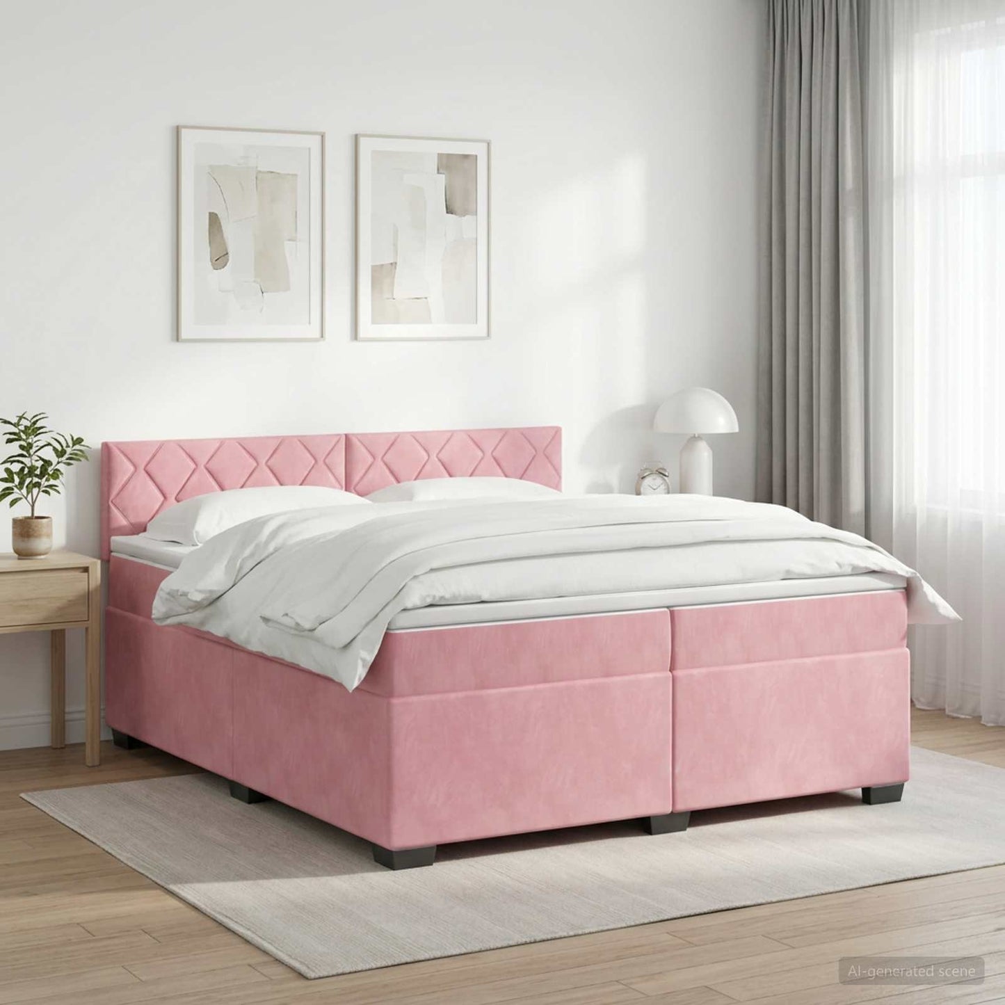 Box Spring Seng med Madras og LED Lyserød 200 x 200 cm Velour