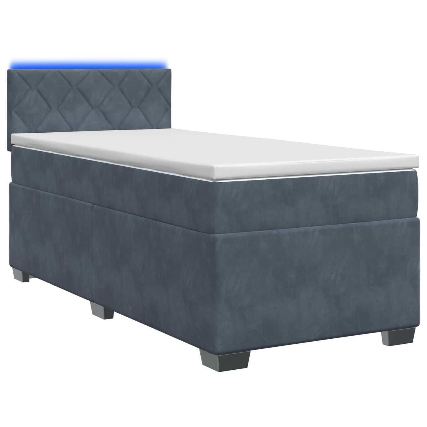 Box Spring Seng med Madras og LED Mørkegrå Enkelt Velour