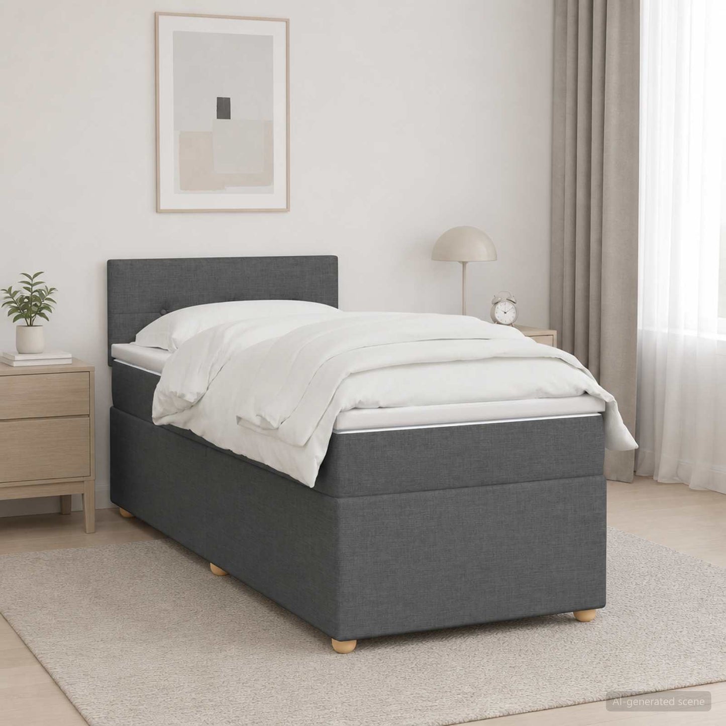Boxmadras med topmadras Mørkegrå 100 x 200 cm Stof