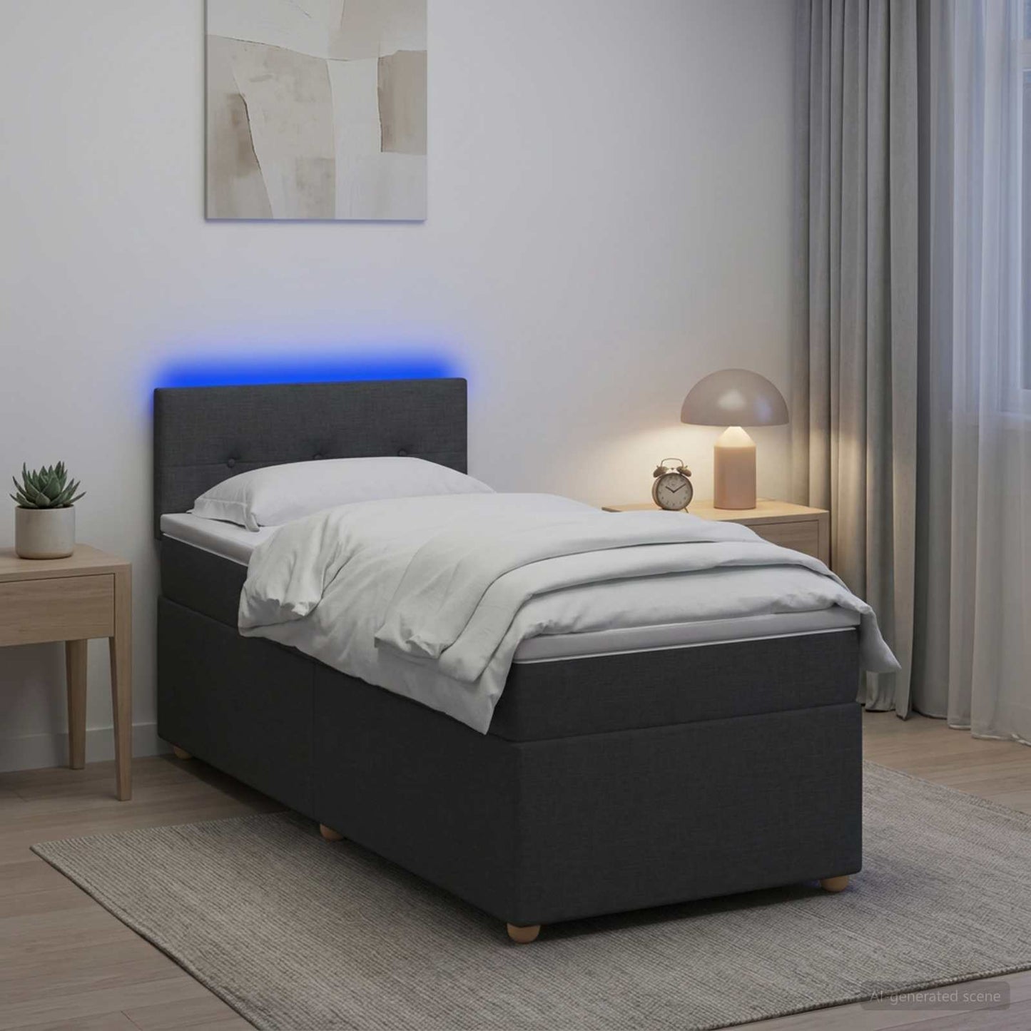 Boxmadras med topmadras Mørkegrå 100 x 200 cm Stof