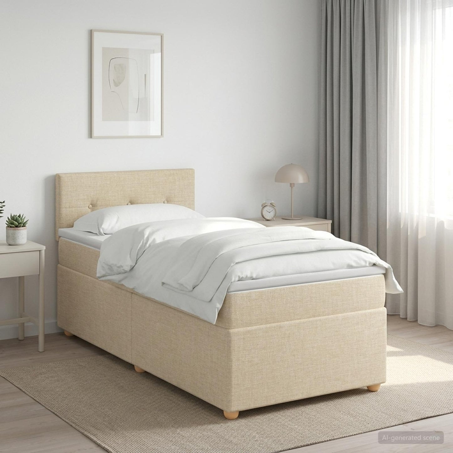 Boxmadras med topmadras Cremefarvet 100 x 200 cm Stof