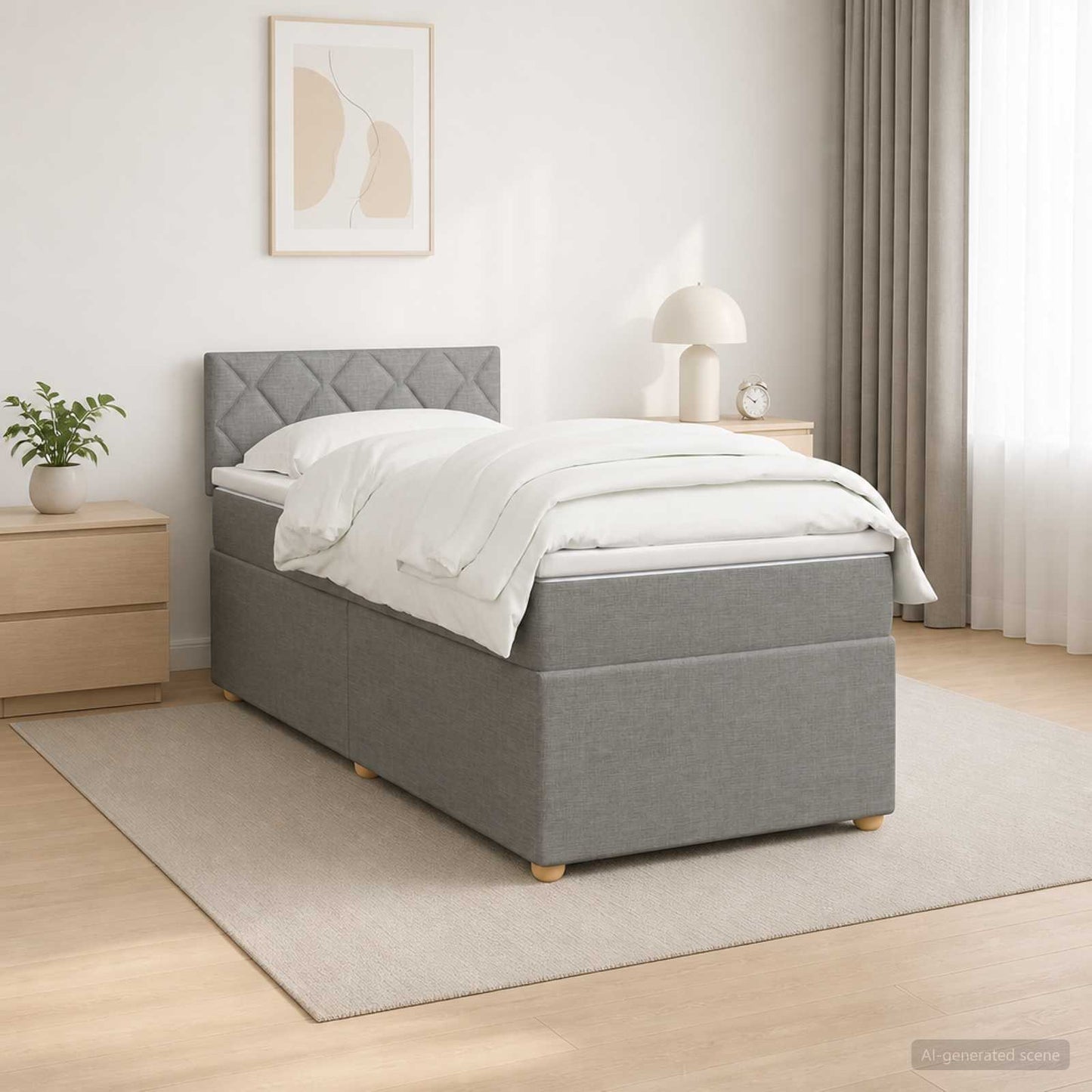 Boxmadras med topmadras Lysegrå 100 x 200 cm Stof