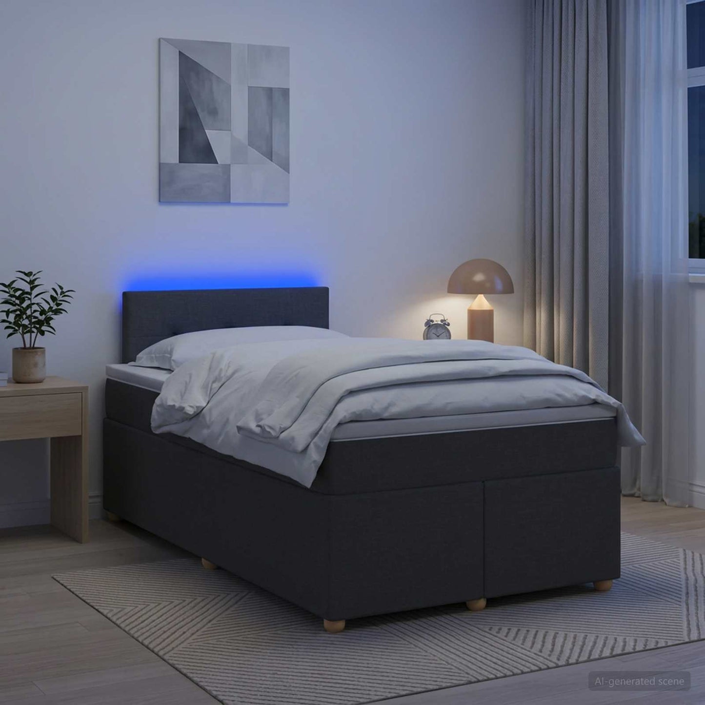 Boxmadras med topmadras Mørkegrå 120 x 190 cm Stof