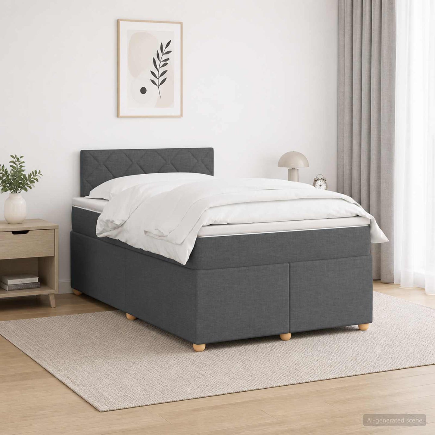 Boxmadras med topmadras Mørkegrå 120 x 190 cm Stof