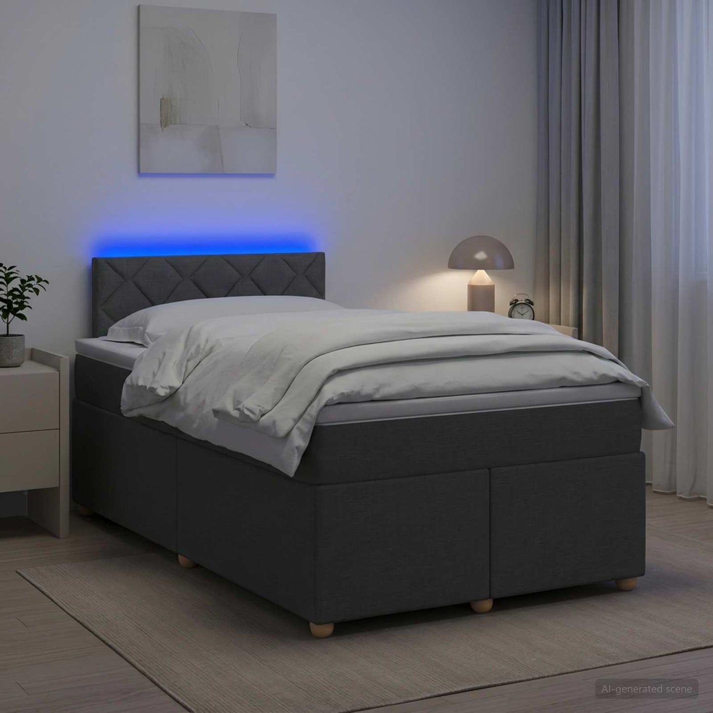 Boxmadras med topmadras Mørkegrå 120 x 190 cm Stof