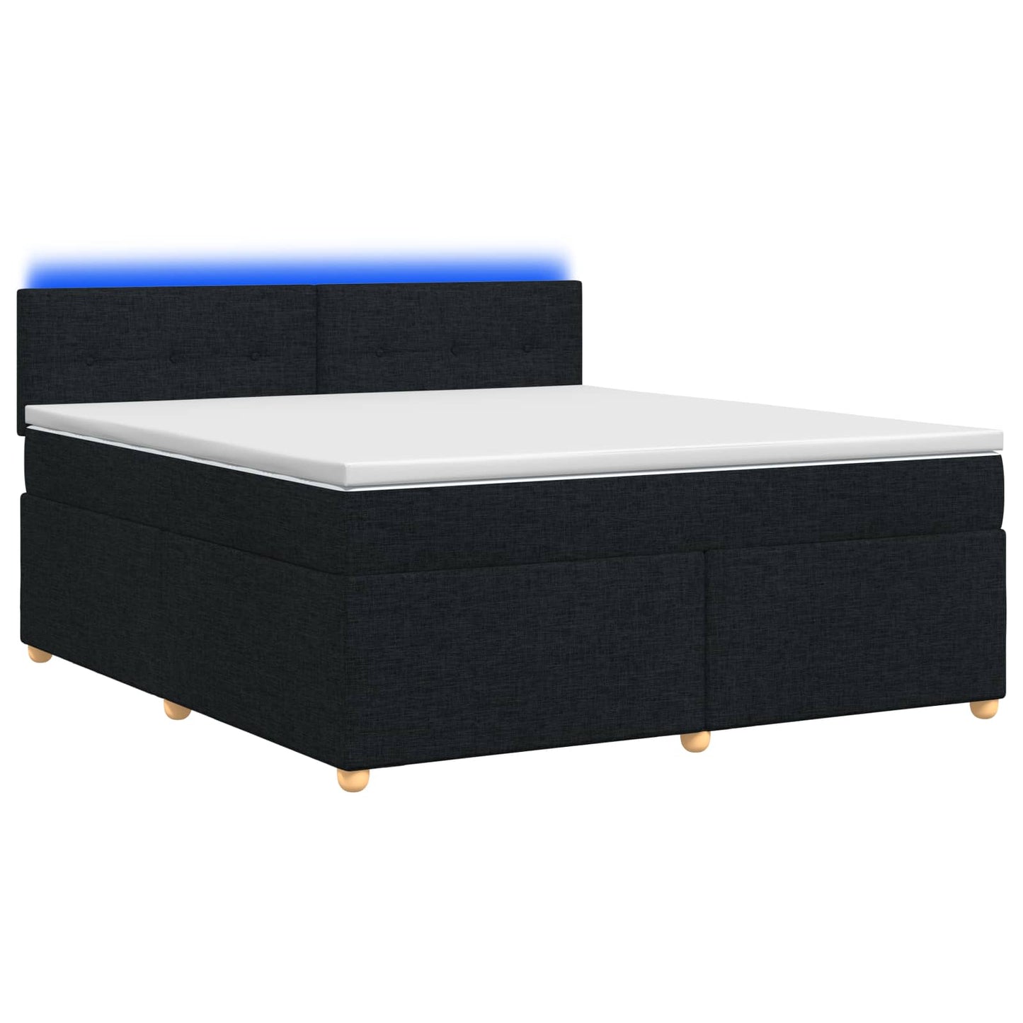 Boxmadras med topmadras med hovedgærde Sort 140 x 200 cm Stof