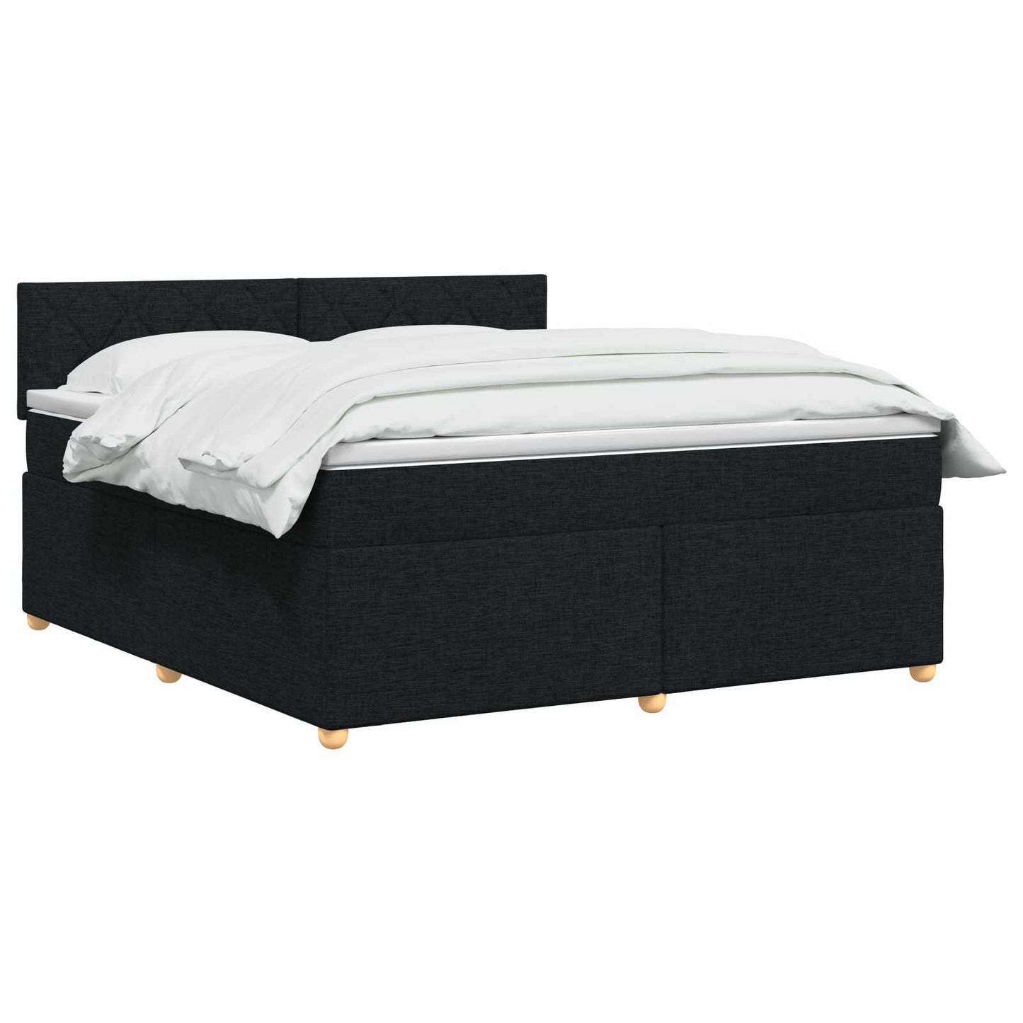 Boxmadras med topmadras med hovedgærde Sort 160 x 200 cm Stof
