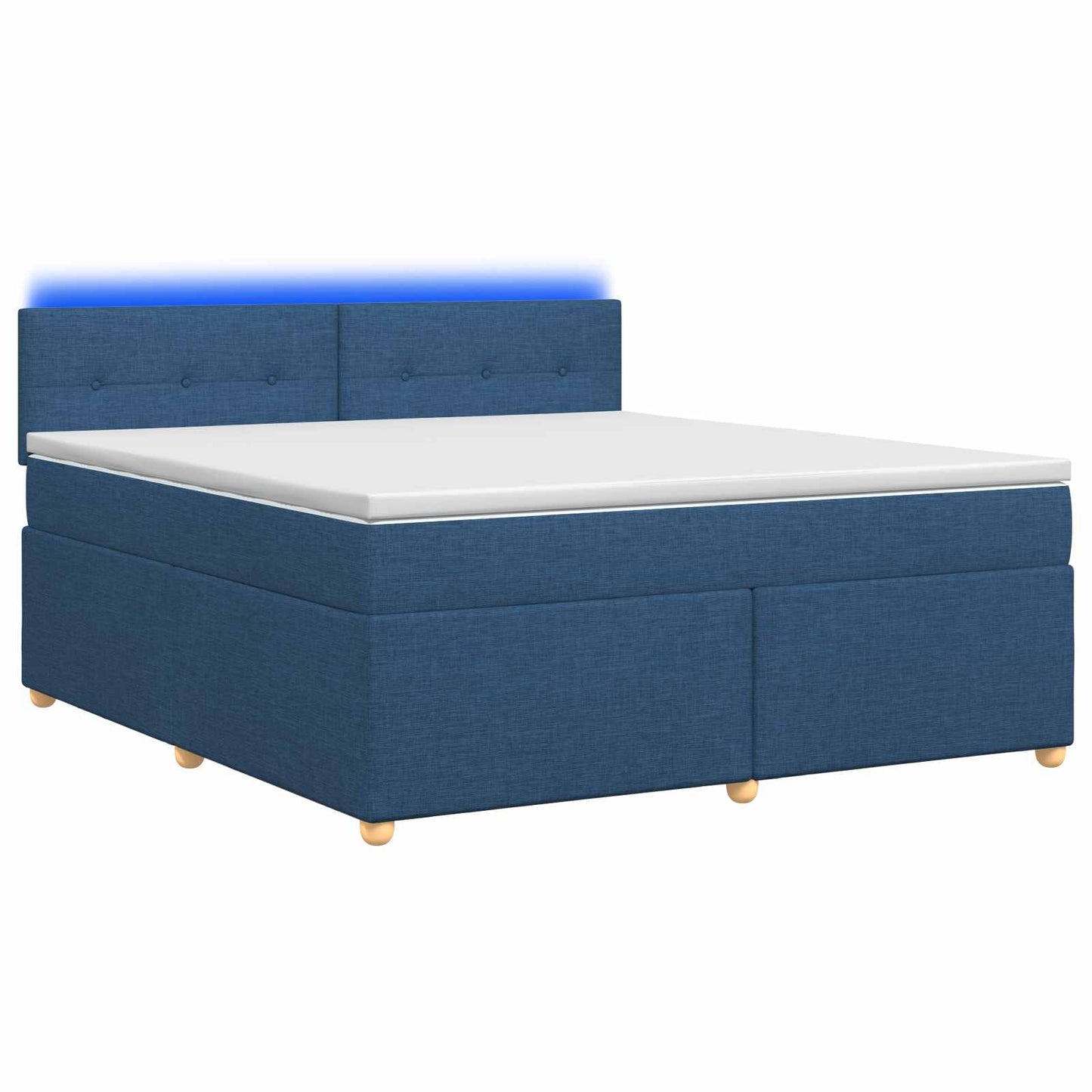Boxmadras med topmadras med hovedgærde Blå 180 x 200 cm Stof