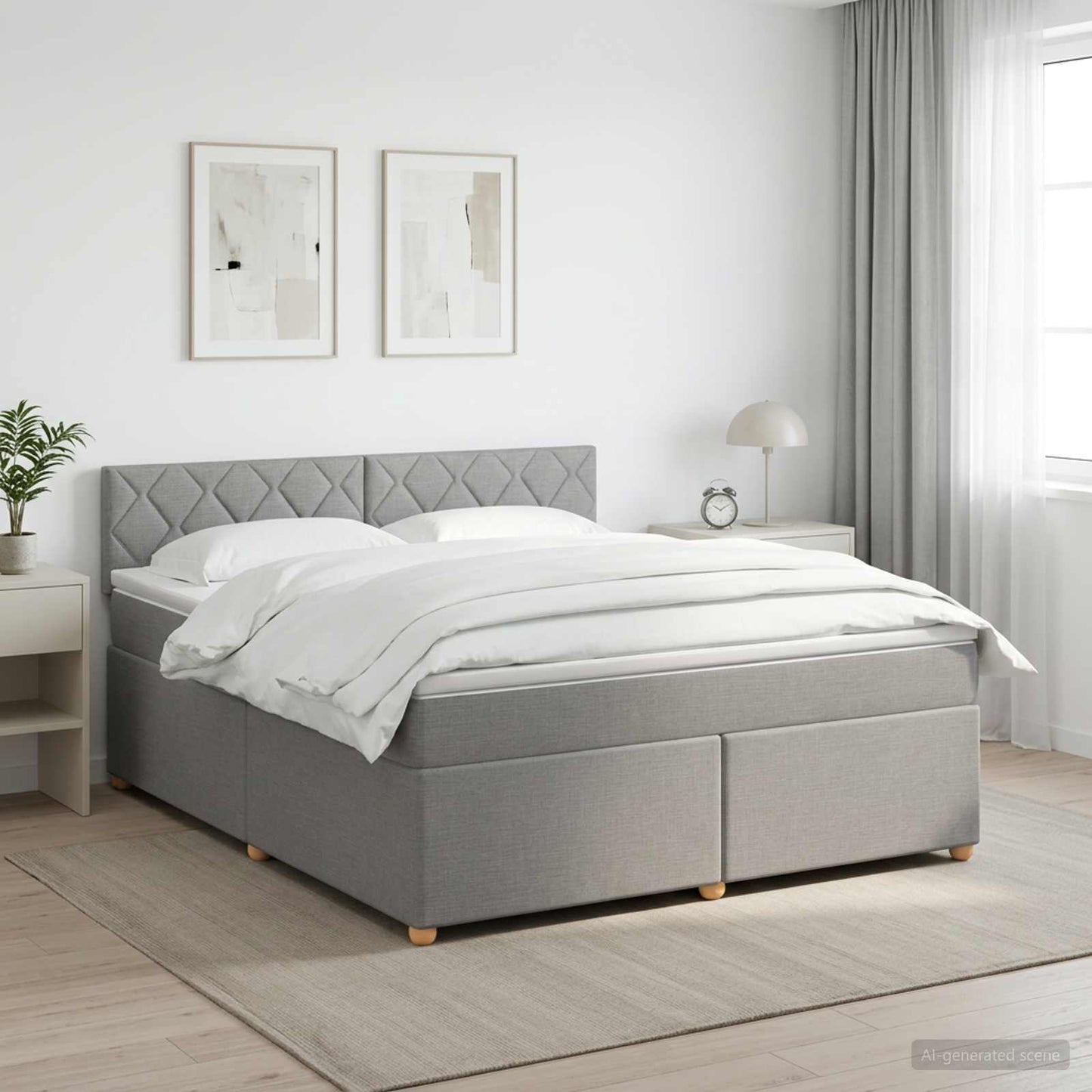 Boxmadras med topmadras Lysegrå 140 x 200 cm Stof