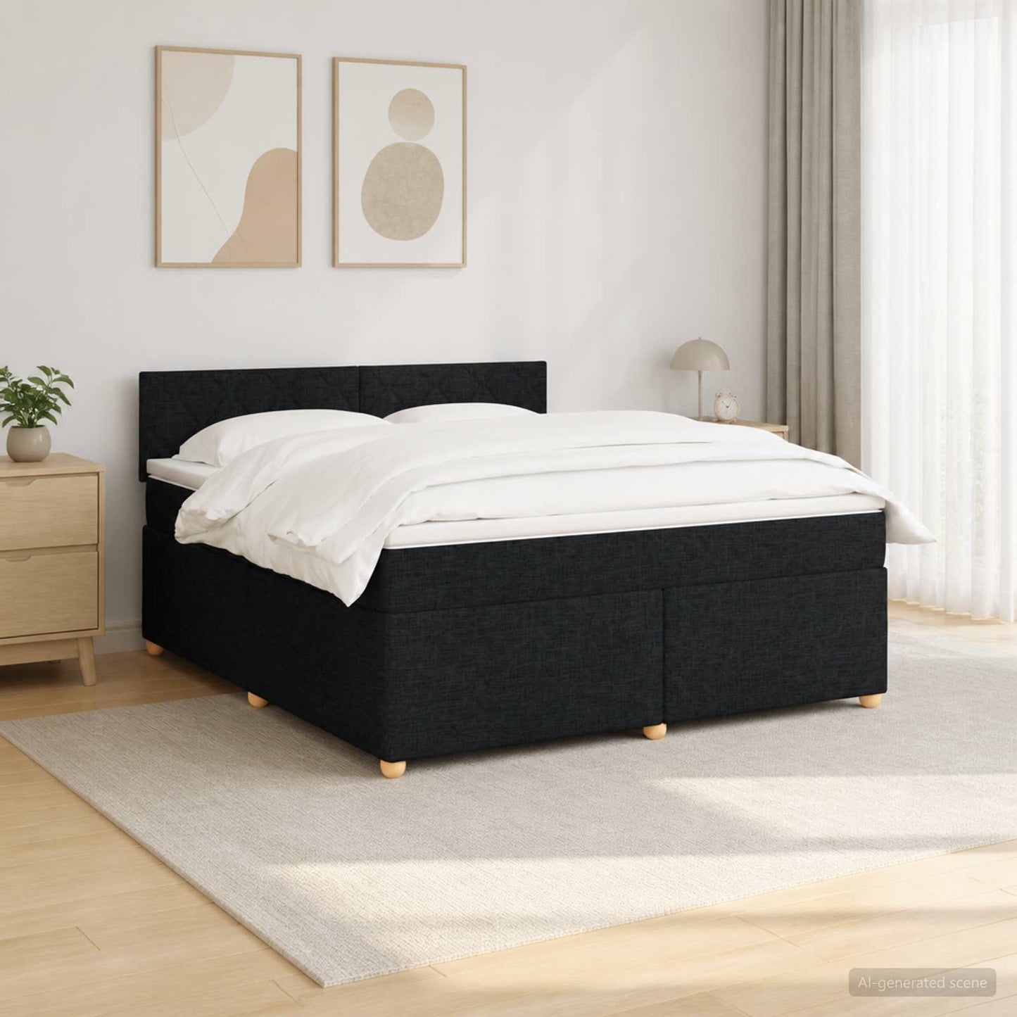 Boxmadras med topmadras med hovedgærde Sort 140 x 200 cm Stof