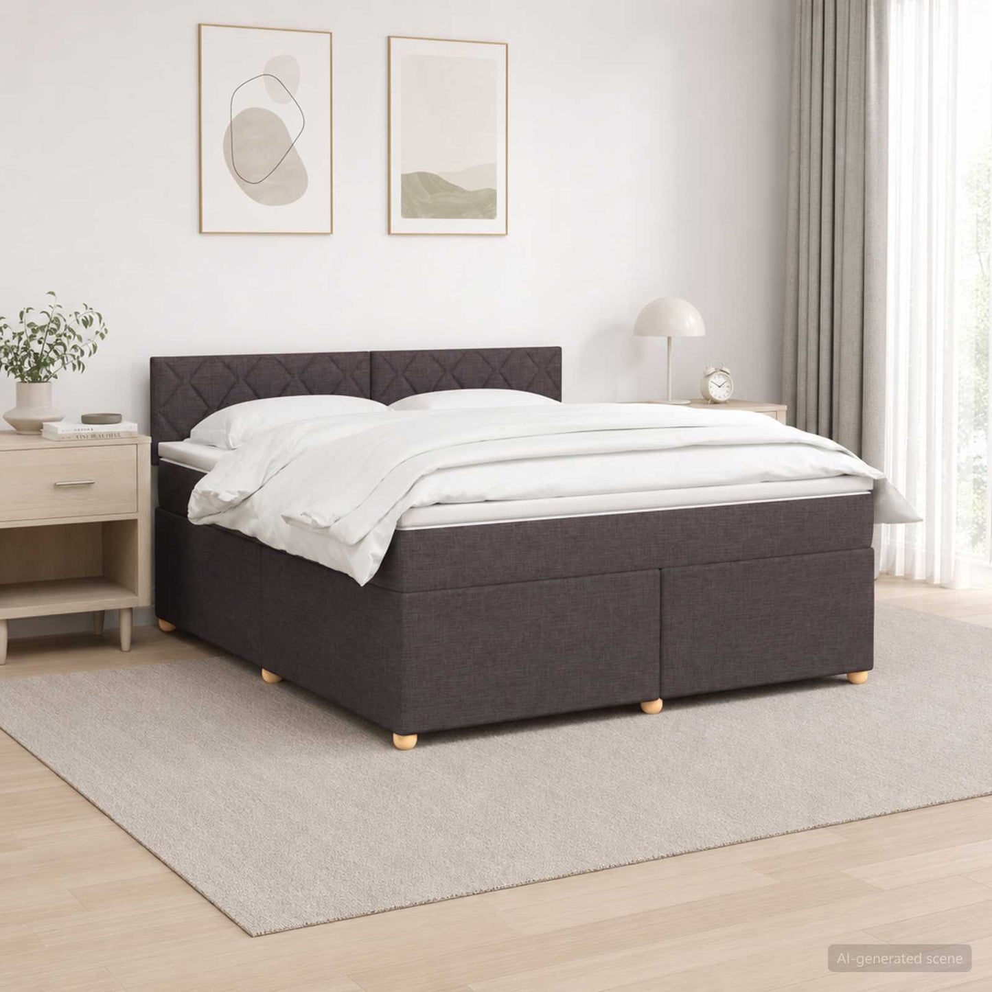 Boxmadras med topmadras Mørk Brun 180 x 200 cm Stof
