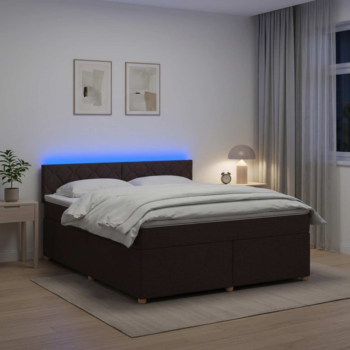 Boxmadras med topmadras Mørk Brun 140 x 190 cm Stof