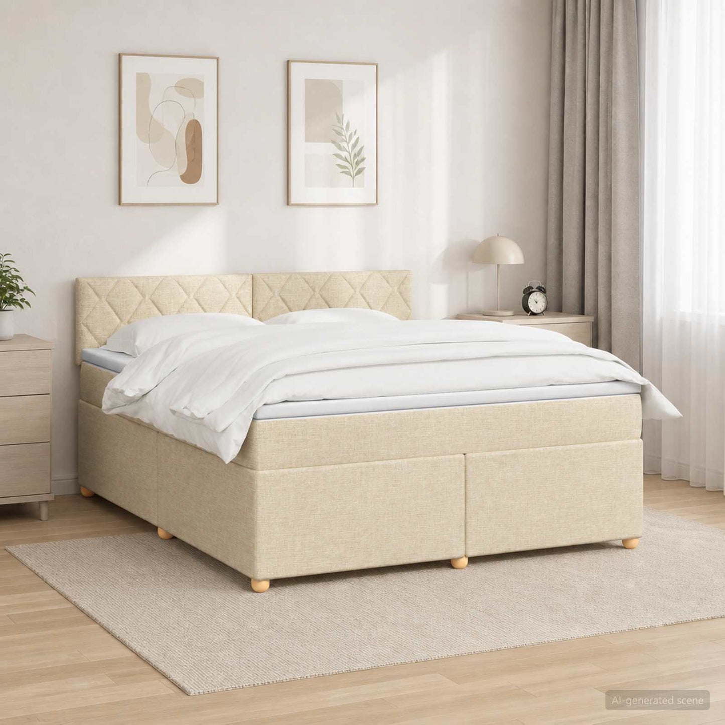 Boxmadras med topmadras Cremefarvet 180 x 200 cm Stof