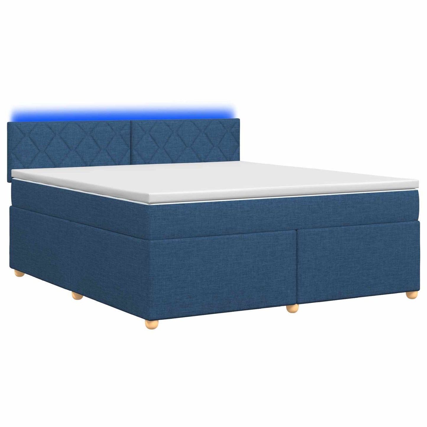 Boxmadras med topmadras med hovedgærde Blå 180 x 200 cm Stof