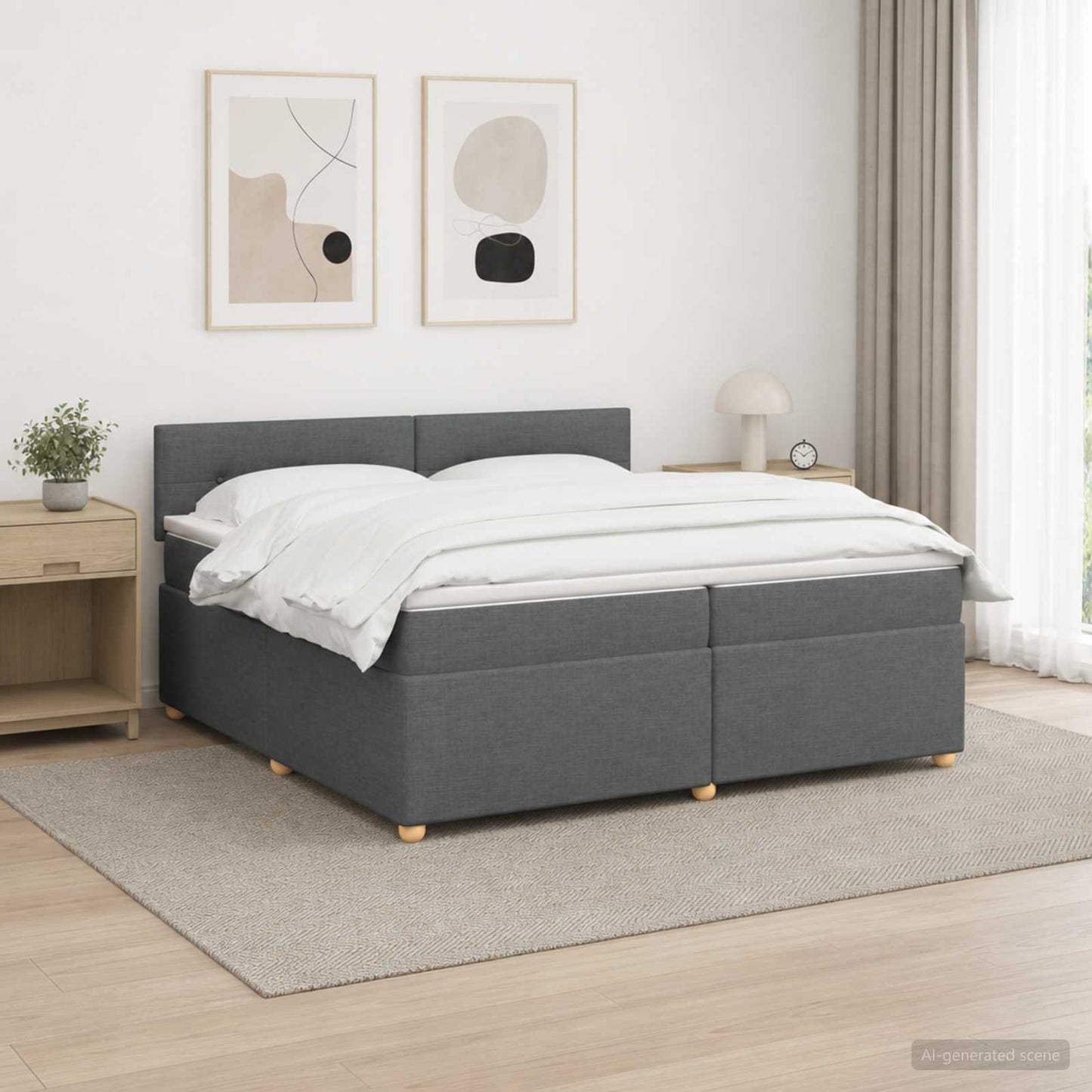 Boxmadras med topmadras Mørkegrå 200 x 200 cm Stof