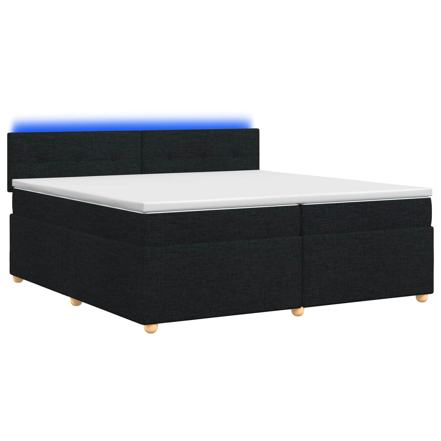 Boxmadras med topmadras med hovedgærde Sort 200 x 200 cm Stof