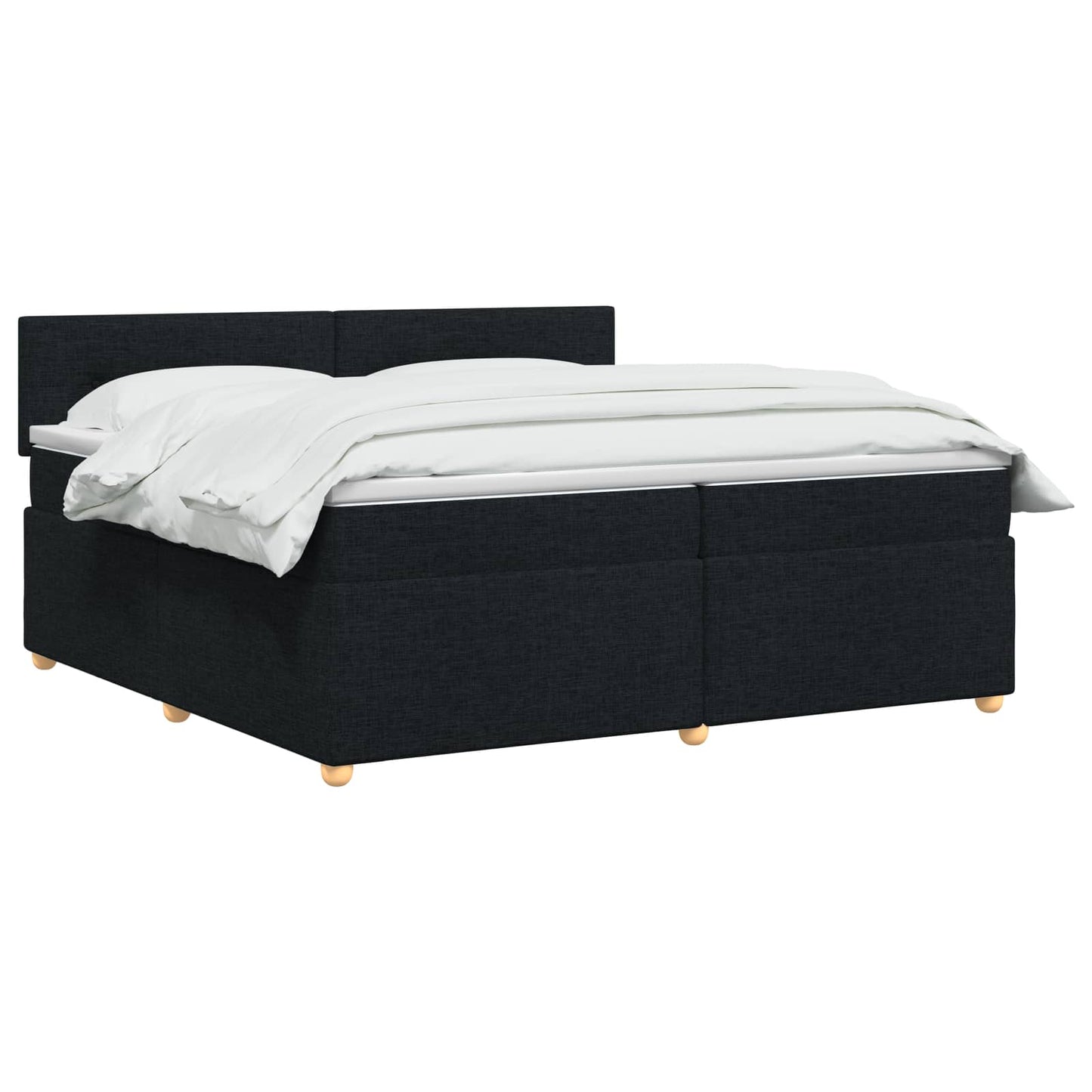 Boxmadras med topmadras med hovedgærde Sort 200 x 200 cm Stof