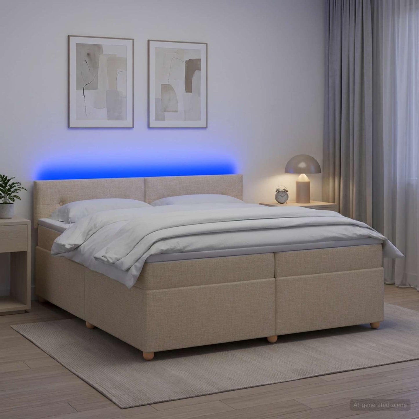 Boxmadras med topmadras Cremefarvet 200 x 200 cm Stof