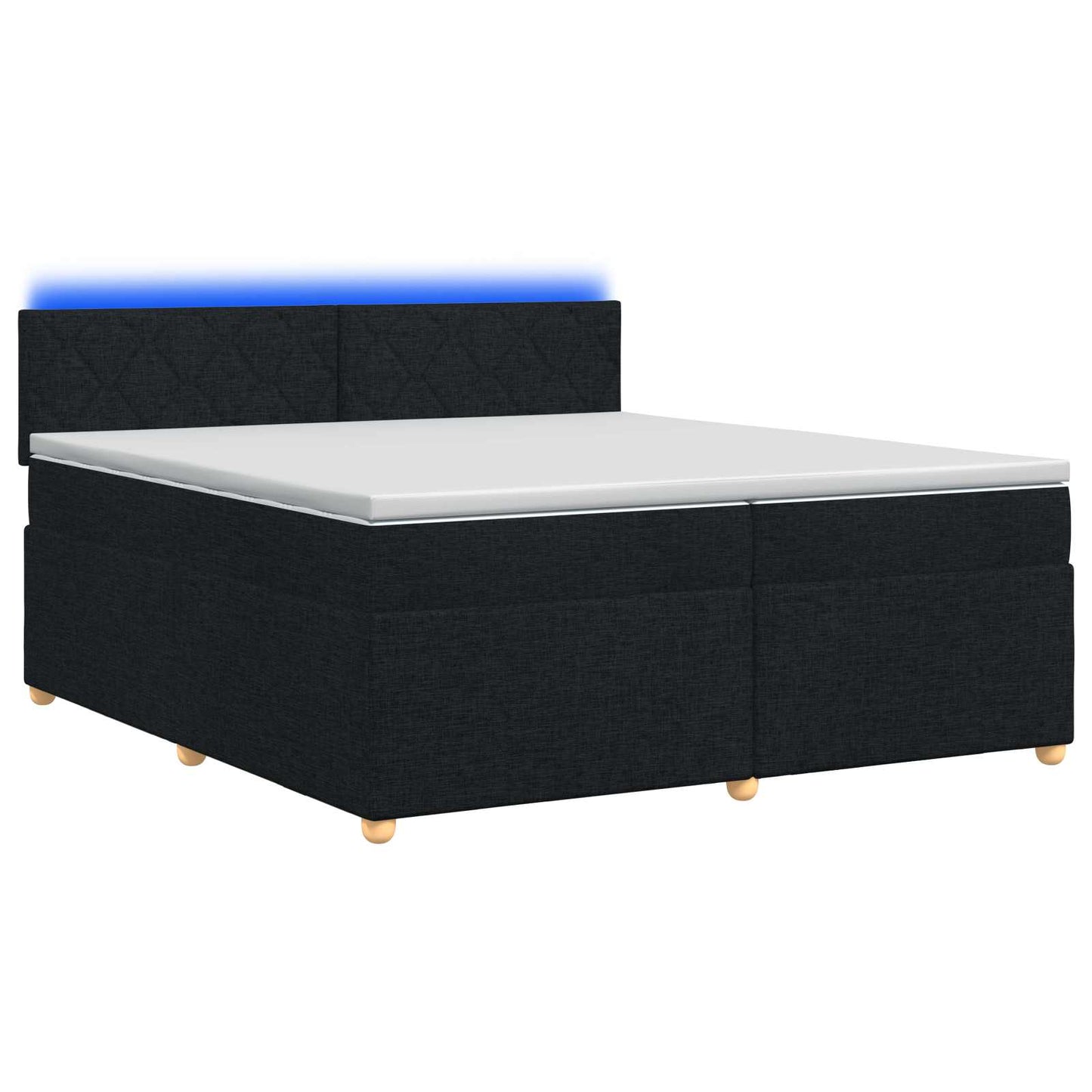 Boxmadras med topmadras med hovedgærde Sort 200 x 200 cm Stof