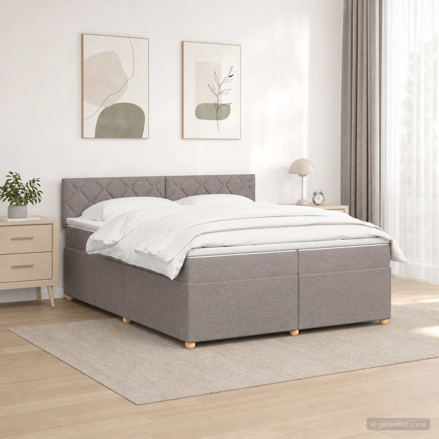 Boxmadras med topmadras Gråbrun 200 x 200 cm Stof