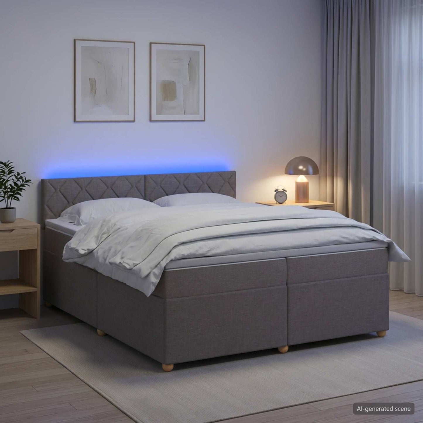 Boxmadras med topmadras Gråbrun 200 x 200 cm Stof