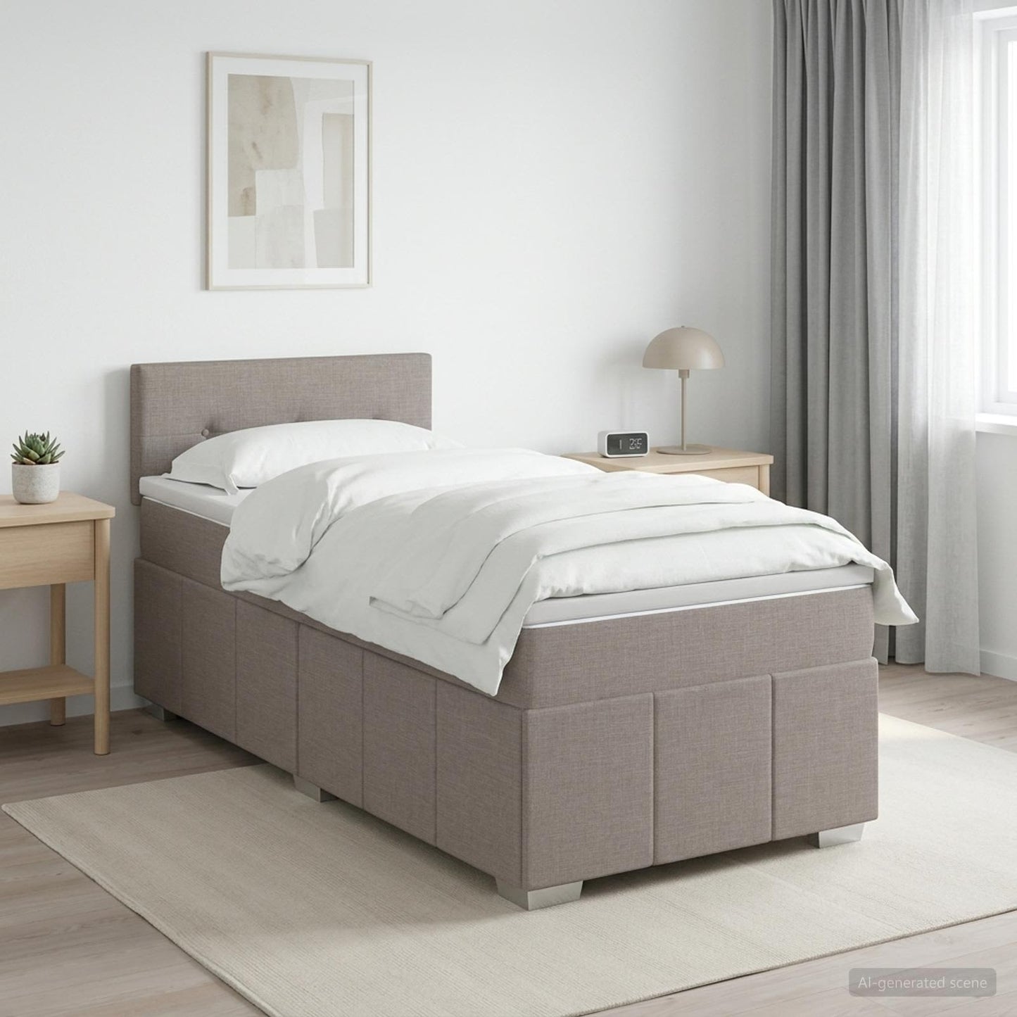 Boxmadras med topmadras med hovedgærde Gråbrun 90 x 200 cm Stof