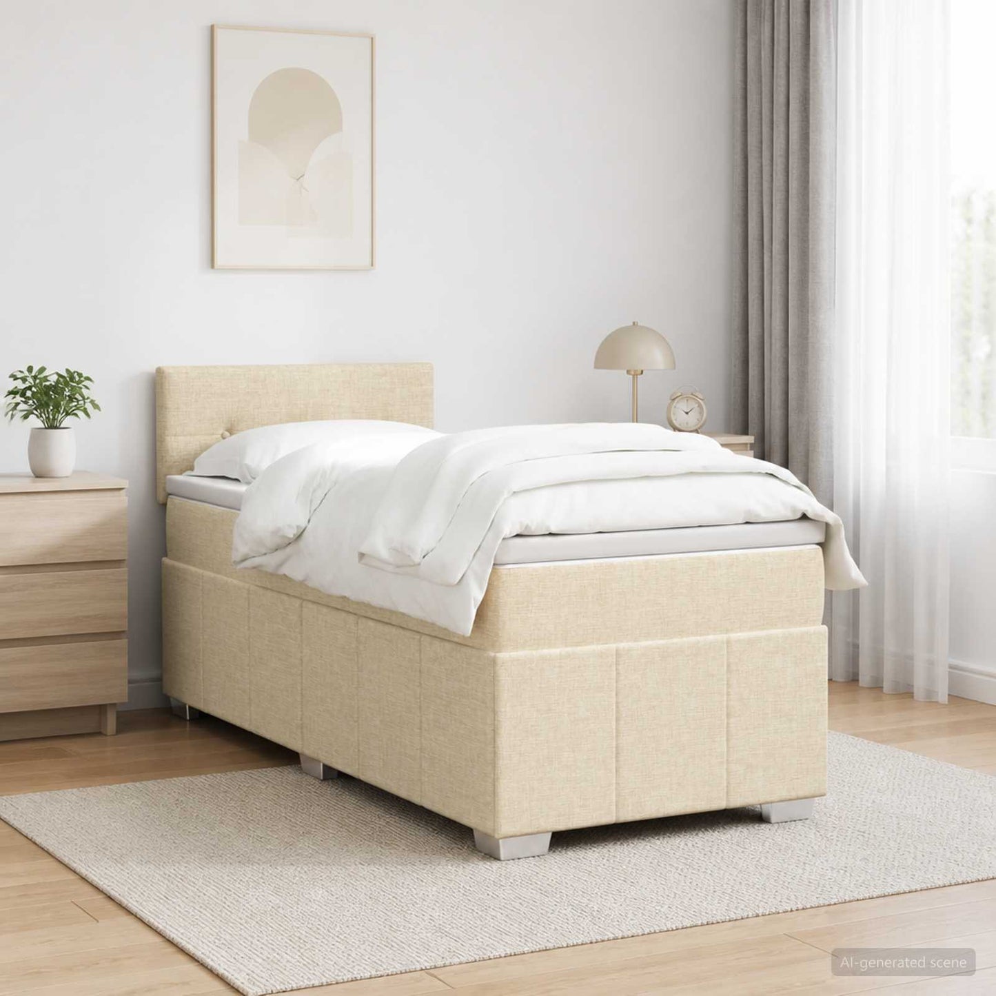Boxmadras med topmadras Cremefarvet 90 x 200 cm Stof