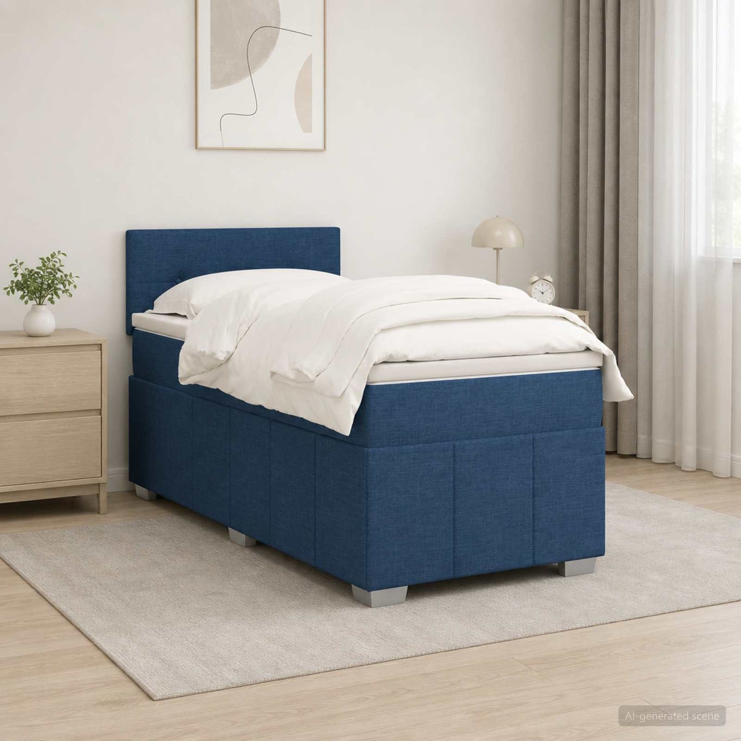 Boxmadras med topmadras med hovedgærde Blå 100 x 200 cm Stof