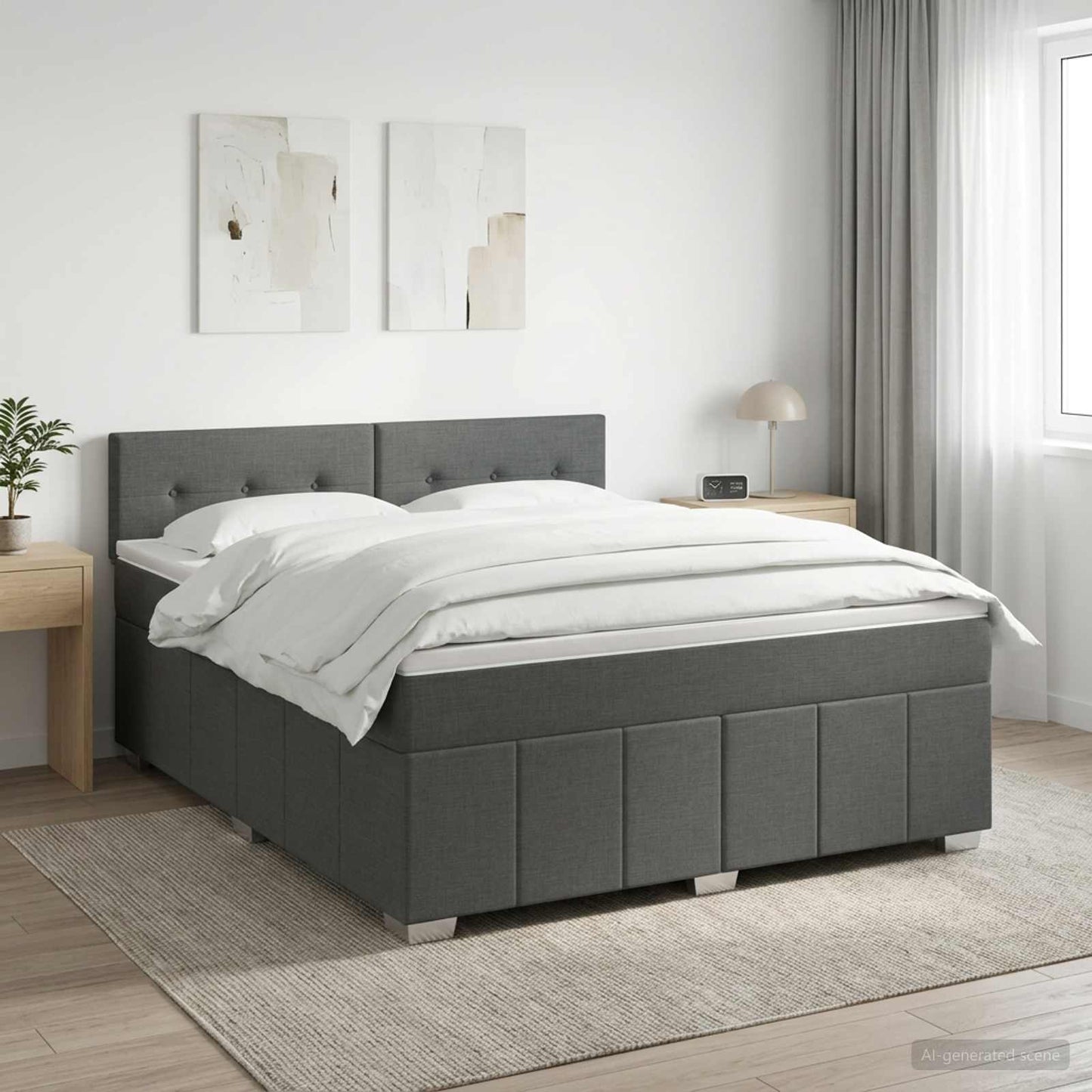Boxmadras med topmadras Mørkegrå 180 x 200 cm Stof