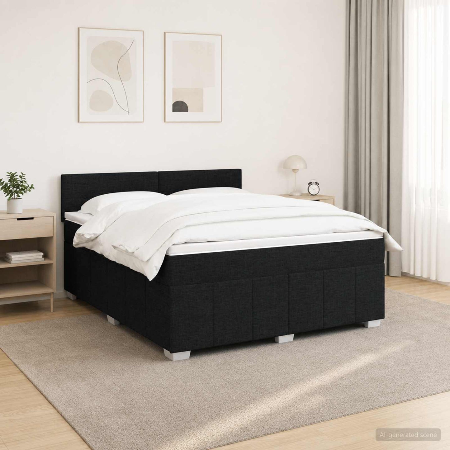 Boxmadras med topmadras med hovedgærde Sort 140 x 200 cm Stof