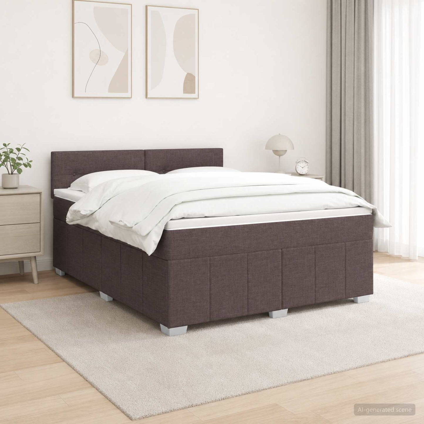 Boxmadras med topmadras Mørk Brun 180 x 200 cm Stof