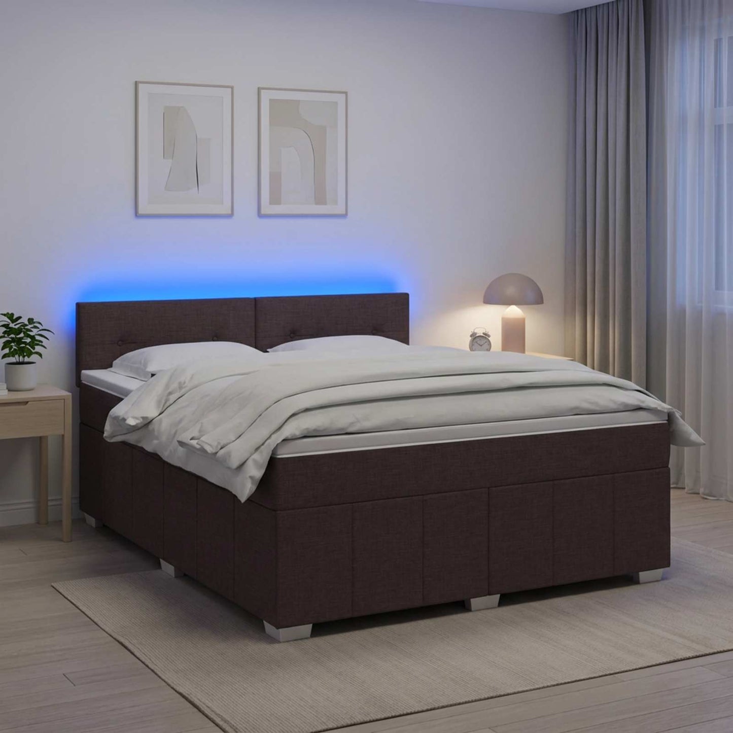 Boxmadras med topmadras Mørk Brun 180 x 200 cm Stof