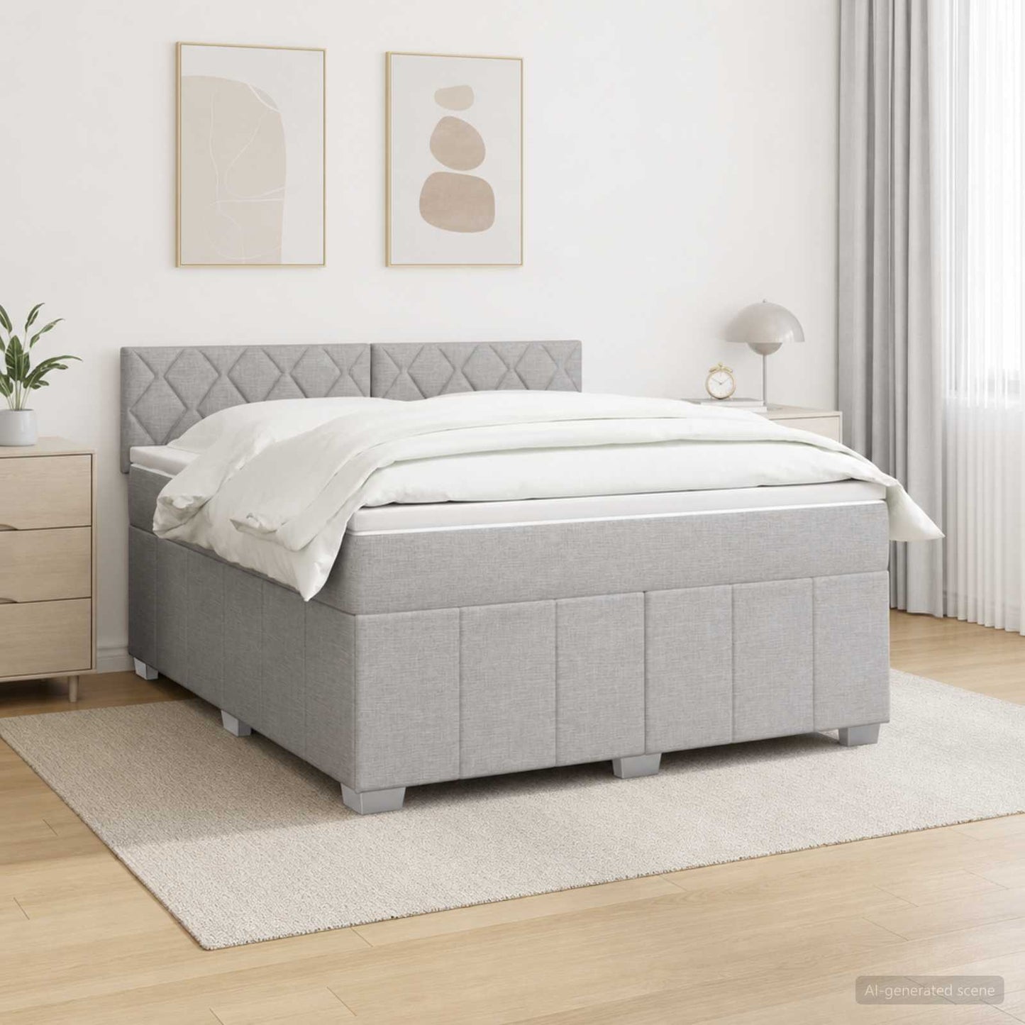 Boxmadras med topmadras Lysegrå 180 x 200 cm Stof