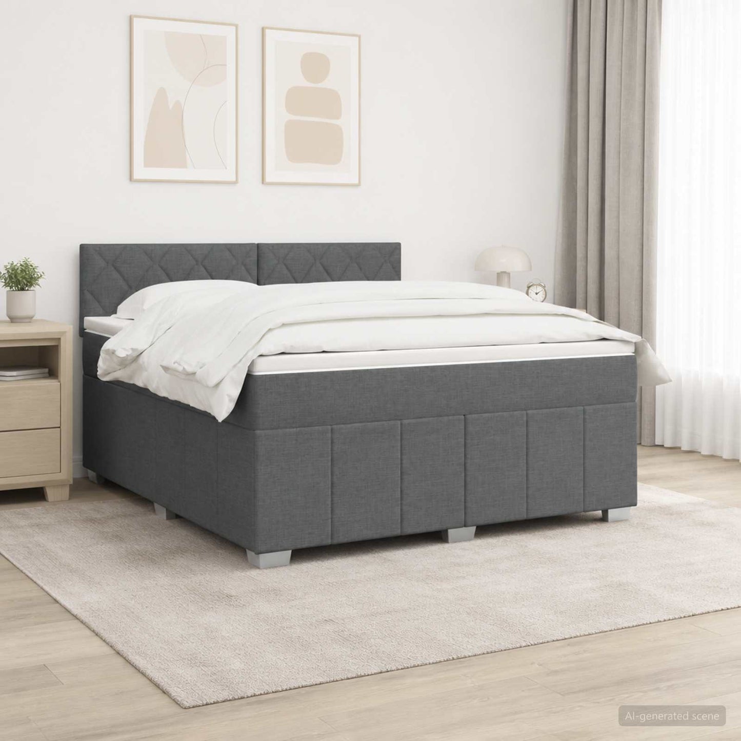 Boxmadras med topmadras Mørkegrå 160 x 200 cm Stof