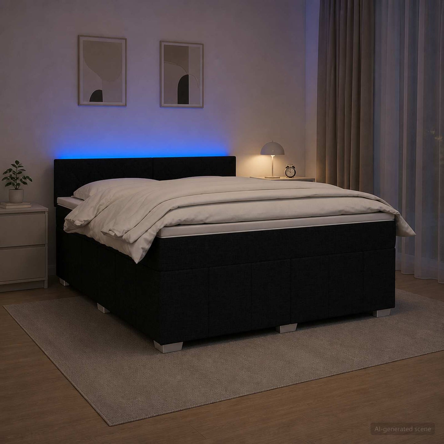 Boxmadras med topmadras med hovedgærde Sort 140 x 190 cm Stof