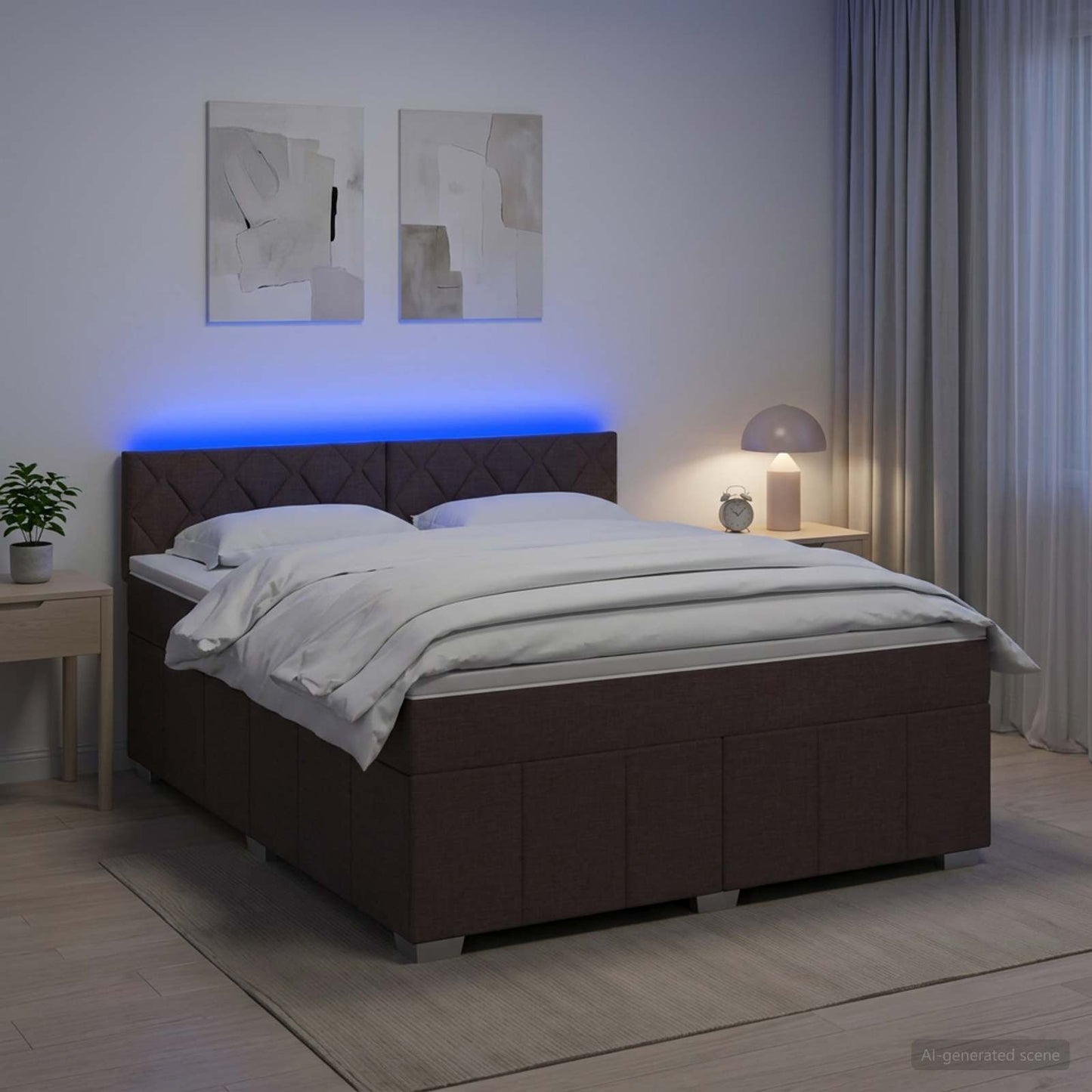 Boxmadras med topmadras Mørk Brun 180 x 200 cm Stof