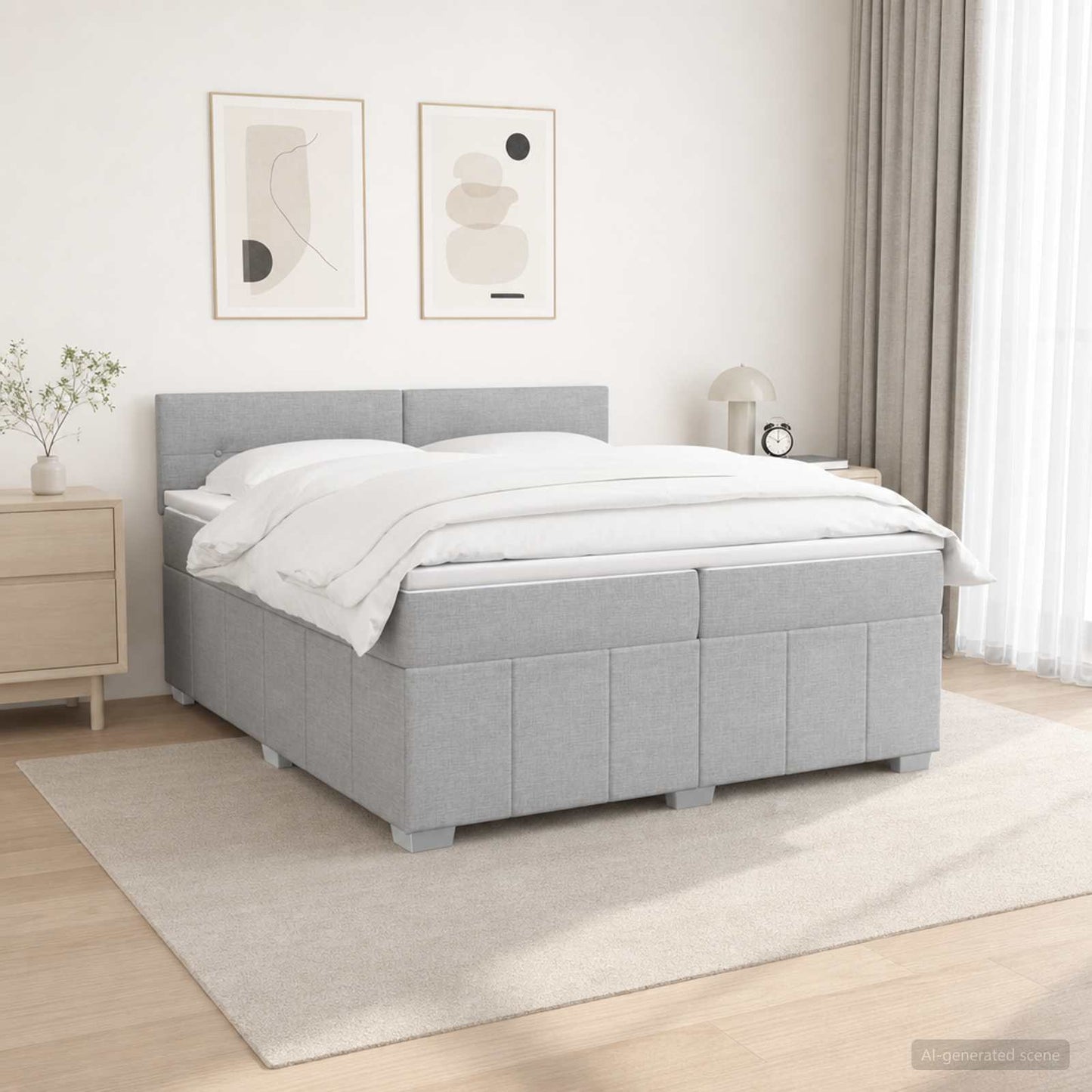 Boxmadras med topmadras Lysegrå 200 x 200 cm Stof